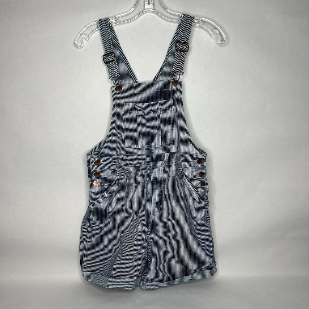 Universal Thread Women's Railroad Striped Side Button Short Overalls Size 2 Cuff - Picture 1 of 5